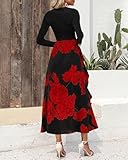 BTFBM Womens Floral Maxi Dress 2025 Spring Fall Casual Crewneck Long Sleeve Ruffle Flowy Cocktail Wedding Guest Dresses(Big Floral Red, X-Large)