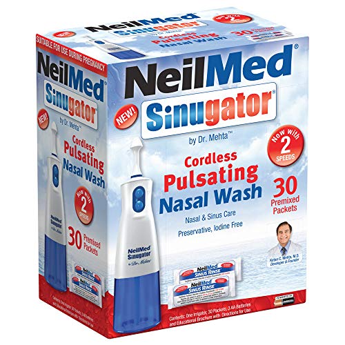 NeilMed Sinugator Cordless Pulsating Nasal Wash Kit with One Irrigator, 30 Premixed Packets and 3 AA Batteries(Pack of 1)