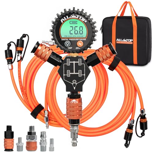 ALL-TOP 4 Tire Inflation & Deflation System, Up to 200" Wheelbase, Rapid High-Flow Air Up Down Kit w/Digital Pressure Gauge & Worry-Free Quick Fitting Package