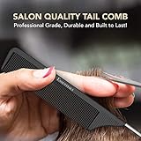 Professional 8.8 Inch Tail Comb - Black Carbon Fiber And Stainless Steel Pintail - Anti Static And Heat Resistant Teasing Lightweight Comb For All Hair Types