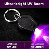 RaySoar 100 Pack Mini UV LED Keychain Flashlight, 395nm UV Light Keychain Flashlight, UV Keychain Flashlight, UV Keychain Light Black Light for Detections