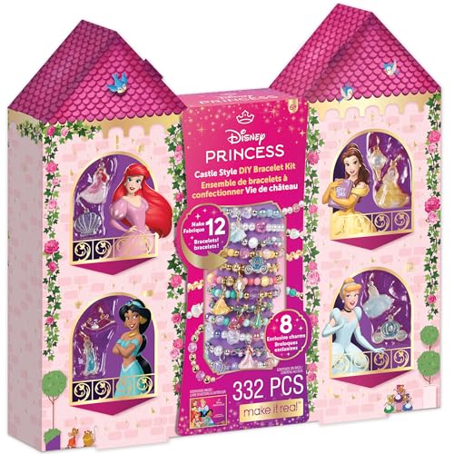 Make It Real: Disney Princess: Castle Style DIY Bracelet Kit - 332 pcs Jewelry Set, Create 12 Bracelets, 8 Exclusive Charms, Girls & Kids Ages 6+