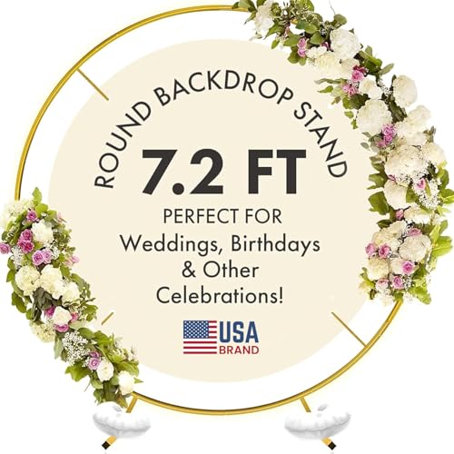7.2FT Round Backdrop Stand - Circle Gold Balloon Arch Frame Kit - Metal Wedding Backdrop for Parties, Baby Shower, and Decorations