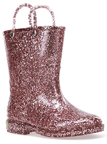 Western Chief Girl's Glitter Waterproof Rain Boot, Rose Gold, 1 Little Kid