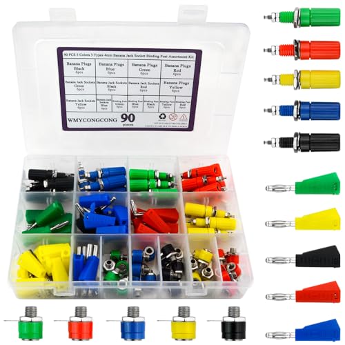 WMYCONGCONG 90 PCS 5 Colors 3 Types 4mm Banana Jack Socket Plug Binding Post Assortment Kit for Audio Speaker Amplifiers Testing Probes Post Jack Soldering