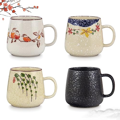 clothmile 2.8 inch 4 Pieces Japanese Retro Ceramics Mug Asian Chinese Coffee Cups Set for Restaurant, Diner, Farmhouse, Coffee Shop, Home