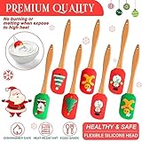 Menkxi 32 Pcs Christmas Silicone Spatula, Xmas Cake Spatula with Wooden Handle Kitchen Silicone Spatula Santa Claus Snowman Gingerbread Spatula for Cooking Baking Stir Butter Cream