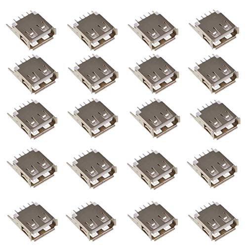 Oiyagai 20 Pack USB Type A Female Jack Connectors, 4-Pin 180° DIP PCB Mount – 14mm Sockets for DIY Electronics, Arduino, PC Motherboard Repair