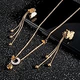 EVEVIC Stainless Steel Butterfly Necklace Earrings Set for Women 14K Gold Plated Hypoallergenic Jewelry Sets (Style-B Goldtone)