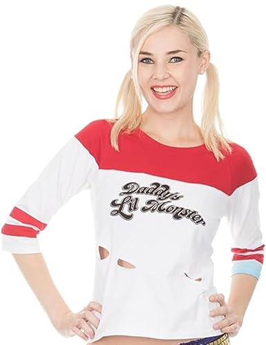 COCO BRANDS Suicide Squad Harley Quinn Daddy Little Monster Halloween Costume Cosplay for Women White Raglan T-Shirt