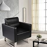 LUCKYERMORE Waiting Room Chairs Office Guest Reception Chairs Set of 2 Black Faux Leather Accent Chairs Lobby Chairs W/Arm Sofa Barrel Salon Club Chairs Heavy Duty Hold Up to 400LBS