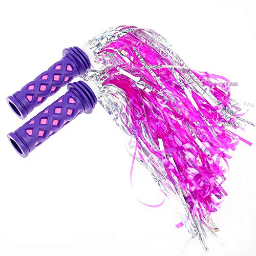 SAPLIZE Kids Bike Handlebar Grips, Shorter Length(4.13"), for Kids Girls Boys Bikes, Balance Bikes, Road Bikes and Scooters, with Tassel Streamers, Purple