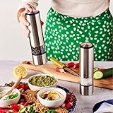 Peugeot - Elis Sense u'Select Electric Pepper Mill - Adjustable Grinder, Battery Powered - Blue LED Light, Stainless Steel, 8-inches