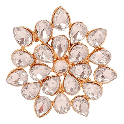 Touchstone Indian Bollywood Stylish Fashion Beautifully Handcrafted Floral Sparkling Rhinestone Marvelous Designer Jewelry Brooch Hair Accessory In Gold Tone For Women.