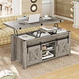 SEDETA Lift Top Coffee Table, 4 in 1 Multi-Function Convertible Coffee Tables with Storage and Hidden Compartment, Farmhouse Coffee Table Converts to Dining Table for Living Room, Grey