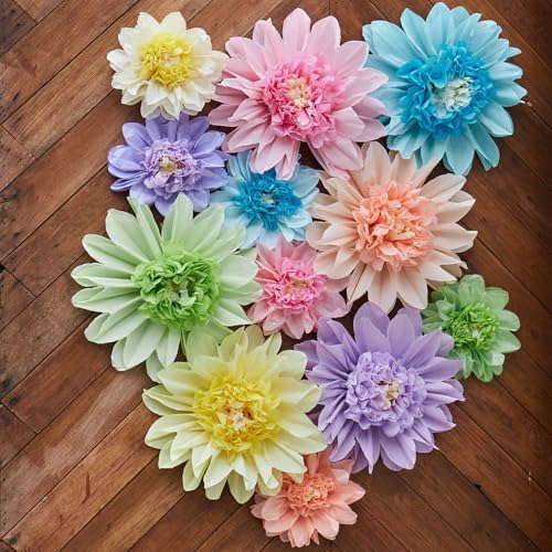 Homarkable Pastel Paper Flowers,12 Pcs Crepe Paper Flowers Decorations,6 in,10 in Flower for Wedding Party Baby Bridal Shower Carnival Party Nursery Wall Decor