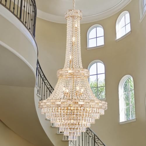 HUANXISHA 25 Lights Gold Crystal Chandeliers Large Modern Chandelier for High Ceilings Luxury Chandeliers Light Fixture Foyer Staircase Hallway Entryway Banquet Hall Lobby 60.5" H x 31" D