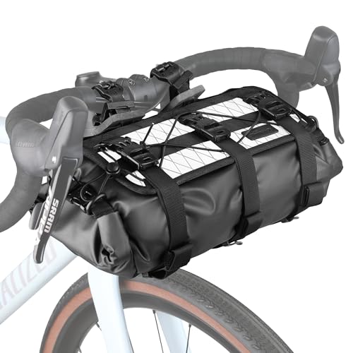 Rhinowalk Bike Handlebar Bag Waterproof Bicycle Front Tube Bag Lightweight Roll Bag 8L~13L with Shoulder Strap for Mountain Road Bike Cycling Commute Ride Accessories (White)