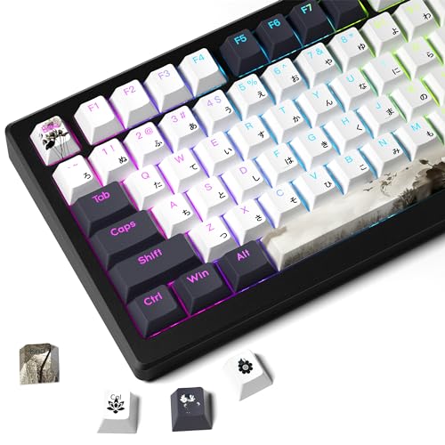 GMKWTL XVX Shine Through Keycaps, Japanese Ink Lotus Keycap Set, DoubleShot PBT Keycaps with Dye-Sublimation, Cherry Profile Keyboard Keycaps for Gateron Cherry MX Switches Mechanical Keyboards