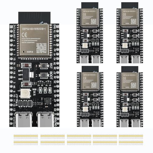 YEJMKJ 5pcs ESP32 S3 Development Board ESP32-S3-DevKitC-1-N8R8 with WiFi and Bluetooth MCU Module Dual Type-C Core Microcontroller Processor Integrated with Full Wi-Fi and BLE Functions ESP WROOM 32