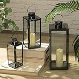 Matico Stainless Decorative Candle Lantern Set of 3, Hanging Decor Hurricane Lantern Candle Holder for Festival Ceremony Home Decor, Both Indoor & Outdoor Use, Black