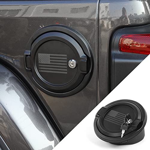 JWWY Fuel Tank Cap with Lock Lockable Key-Lock Fuel Tank Cover Locking Gas Cap Fit for 2018-2024 Jeep Wrangler JL JLU Exterior Accessories 2/4 Door Black US Flag