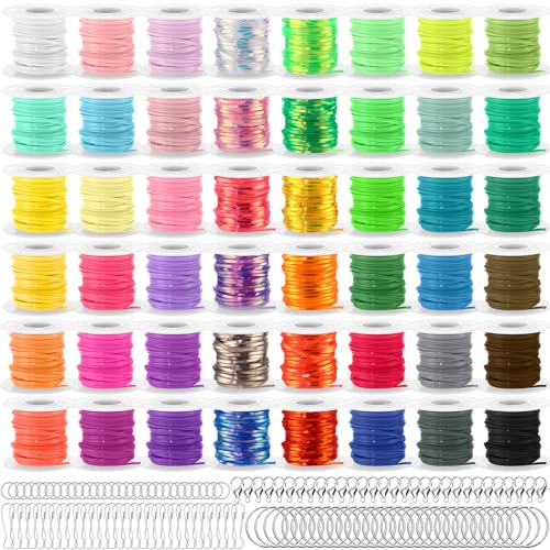 Wesnoy Lanyard String Kit 48 Rolls Gimp String Plastic Lanyard String for Bracelets Keychain DIY Crafts with 30 Key Chain Rings, 30 Snap Clips, 30 Open Rings, 30 Lobster Clips Gimp Bracelet Making Kit