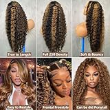 32inch 250 Density Highlight HD Lace Front Wigs Human Hair Upgraded Tiny Knots Ombre Deep Wave Frontal Wig Pre Plucked 13x4 Black with Blonde Curly Wigs for Women Balayage #1b27 Colored