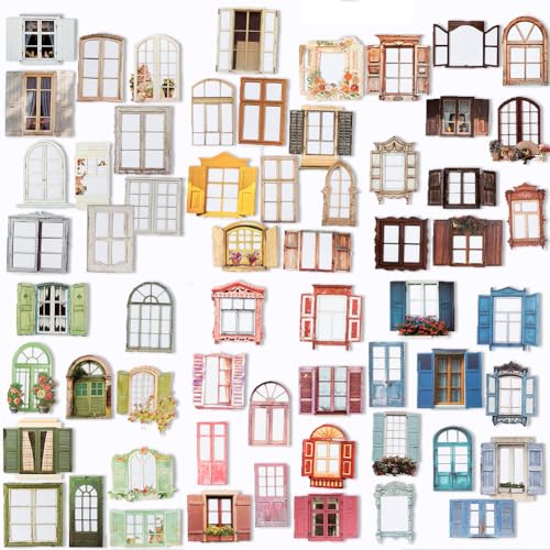 Obujopal 60 Pcs Window Frame Scrapbook Stickers for Junk Journal Card Making Collage Photo Album Handmade DIY Paper Craft Decoration, Hollow Cutout, 60 Patterns