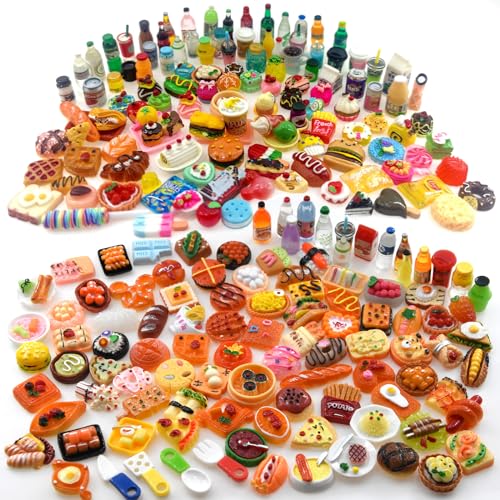 100 Pieces Miniature Food Drink Bottles Toys Dollhouse Pretend Play Kitchen Cooking Game Party Accessories Toys Hamburger Cake Pizza Doll House Landscape