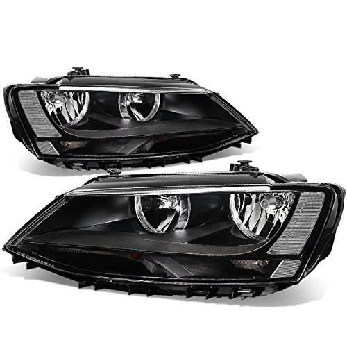 Auto Dynasty Pair of Black Housing Clear Corner Headlights Assembly Lamps Compatible with VW Jetta Sedan MK6/A6 11-18