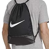 Nike Brasilia Training Gymsack, Drawstring Backpack with Zippered Sides, Water-Resistant Bag, Black/Black/White