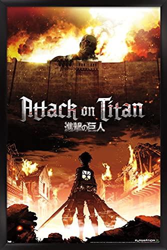 Trends International Attack on Titan - Fire Wall Poster, 22.375" x 34", Black Framed Version