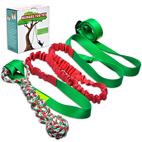 LOOBANI Outdoor Bungee Tug Toy, Dog Toy Hanging from Tree for Small to Large Dogs, Interactive Exercise Play Cord & Tether with Chew Rope Toy (Tree Stump Tug of War-Green)