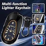 TIKIUKI USB Rechargeable Lighters Keychain Lighter Electric Lighter with Clock Flameless Windproof Plasma Arc Lighter Cute Cool Lighter Unique Lighter (Black)