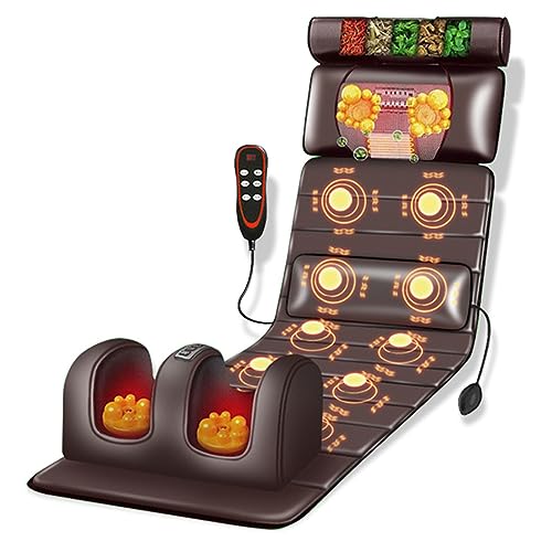 ROLTIN Massage Mat with Heat 10 Vibrating Nodes Full Body Massage Mat with Adjustable Pillows Heating Pads, Full Body Massager for Neck and Back Muscle Relaxation Massage Cushion (, Brown