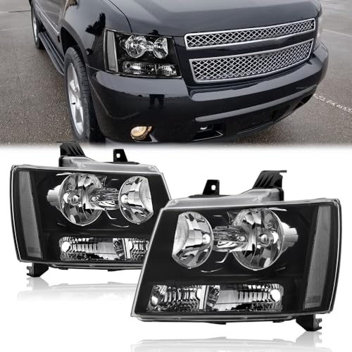 APSVE Headlights Assembly for 2007-2014 Chevy Tahoe Suburban 1500,07-13 Avalanche Suburban 2500 Replacement Headlamp Driver Passenger Side, Black Housing Clear Reflector
