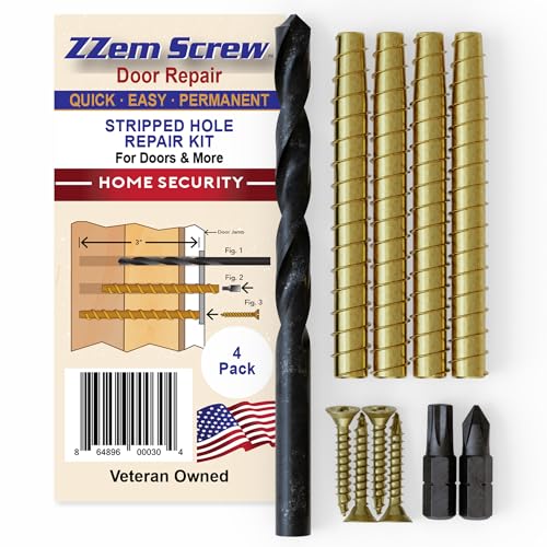 ZZem Screw 4-pk - #9x3-Permanent Door Hinge Repair Kit - Easy Stripped Screw Hole Repair - Reinforce Door Hinges, Strike Plates and Door Jamb Repair - Repair Stripped Hinge Screws in Minutes!