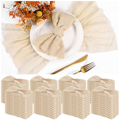 100 Pieces Cloth Napkins Beige Dinner Cheesecloth Napkins for Wedding,Wrinkled Cloth Napkins Bulk for Home Party Rustic Table Decoration, 17 x 17 Inch