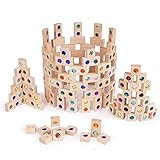 128pcs Wooden Building Blocks Set Rainbow Stacking Game Rainbow Stacker Acrylic Block Construction Toy Sensory Montessori Toys Colorful Preschool Learning Educational Learning Toys for Boys Girls