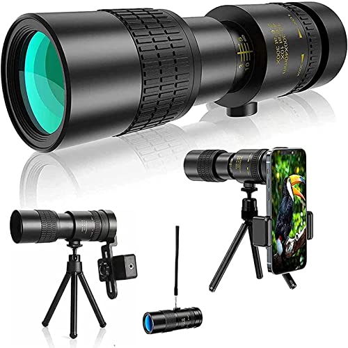 4K 10-300x40mm HD Zoom High Power Prism Monocular Telescope, Waterproof High Definition Monocular Telescope with Smartphone Holder & Tripod for Wildlife Bird Watching Hiking