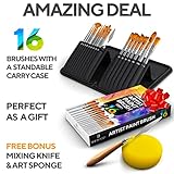 18 Pieces Premium Artist Paint Brush Set - Includes Palette Knife, Sponge, Organizing Case - 16 Painting Brushes for Kids, Adults & Professionals - Perfect for Watercolor, Oil, Acrylic Painting Art