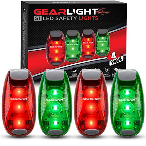 GearLight S1 LED Safety Lights Bike Taillights - Clip-On for Boat, Bike, Dog & Runners - Red, Green - Pocket-Sized, Compact, Portable (Pack of 4)