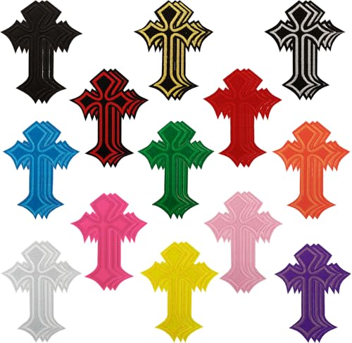 39pcs Cross Patches, Iron on/Sew on Cross Applique Patch, DIY Iron Patches Embroidery Decorative for Clothing Jeans Hats Shirts Jackets Backpacks