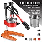 Eurolux Cast Iron Citrus Juicer | Extra-Large Commercial Grade Manual Hand Press | Heavy Duty Countertop Squeezer for Fresh Orange Juice (Bonus Stainless Steel Cup) (Gray)