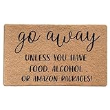 LUVADIAN Funny Welcome Mats for Front Door - Go Away Welcome Mat, Funny Outdoor Entrance, Front Porch Door Mats, Go Away Unless You Have Food or Amazon Packages, 17x30 Inch