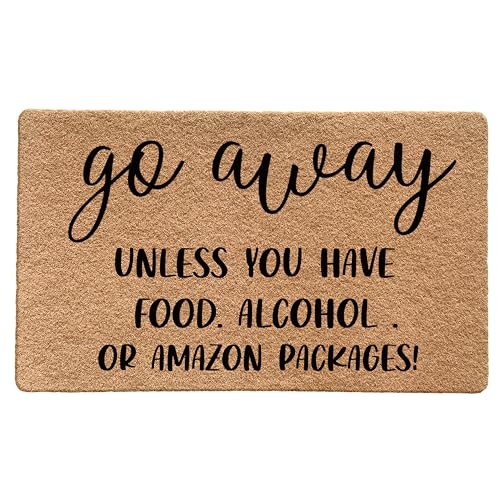 LUVADIAN Funny Welcome Mats for Front Door - Go Away Welcome Mat, Funny Outdoor Entrance, Front Porch Door Mats, Go Away Unless You Have Food or Packages, 17x30 Inch
