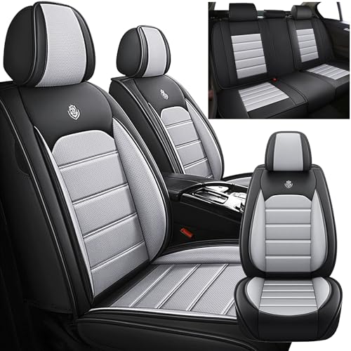 JOJ Car Seat Covers Fit for Volvo C70 1998-2013,5 Seat Car Seat Cover,No-Slip Waterproof Breathable Faux Leather Automotive Seat Covers Auto Interior Covers,Full Set,Black Gray