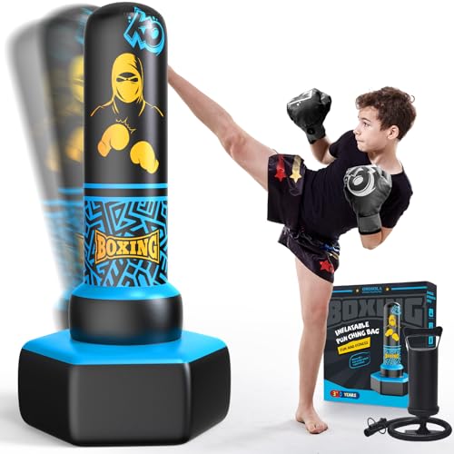 ODOSOLA 67'' Inflatable Punching Bag Freestanding for Kids Aged 3-12 – Heavy Duty Boxing Set for Karate & Taekwondo, Stable Boxing Bag Active kids Toy, Christmas Birthday Gift for Boys and Girls, Blue