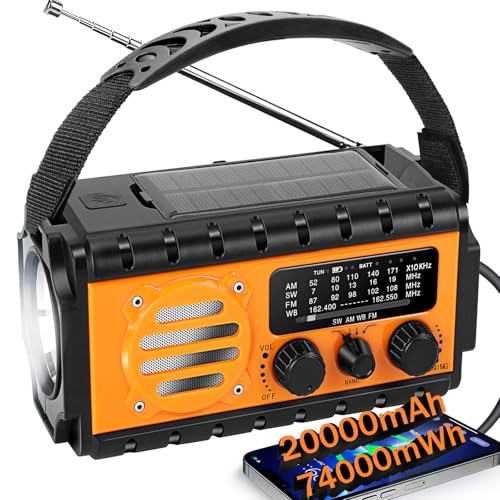 QAUYYW 74000mWh Emergency Radio with NOAA Weather Alert, Portable Hand Crank SW/AM/FM Survival Radio with Fast Charge Rechargeable Solar Battery, Flashlight, Reading Lamp,SOS Sirenor Home Outdoor